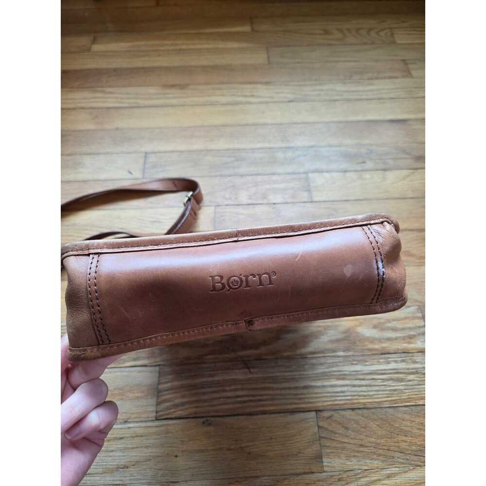 Born leather brown crossbody bag hippie bohemian adjustable strap worn leather - Picture 3 of 11